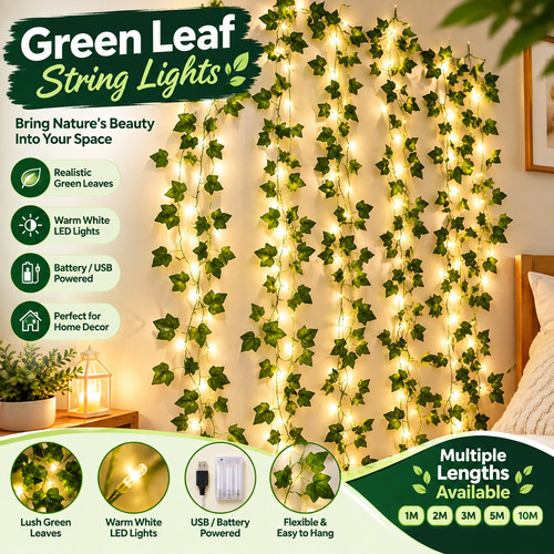 Green leaf string lights 5m - leaf,