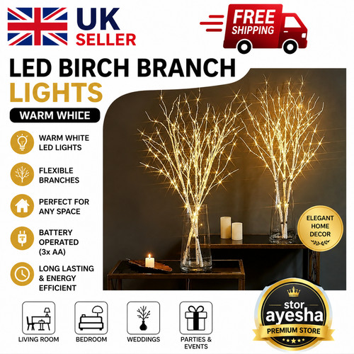 White birch branch led - white,